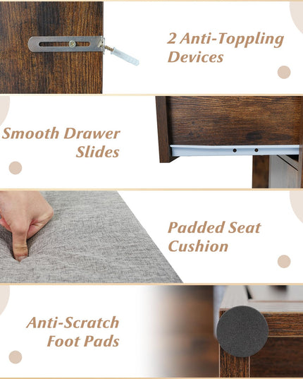 Large Vanity Desk with Arched Mirror and Lights for Bedroom