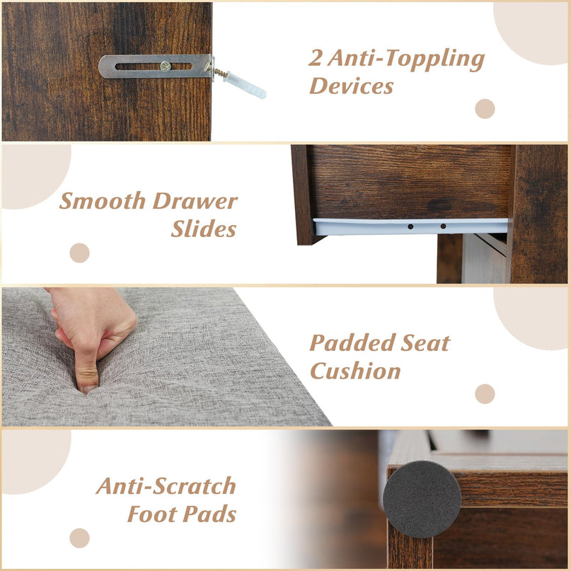 Large Vanity Desk with Arched Mirror and Lights for Bedroom