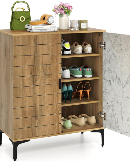 Giantex 4-Tier Wooden Shoe Rack Cabinet W/Marble Pattern Doors for Entryway Hallway