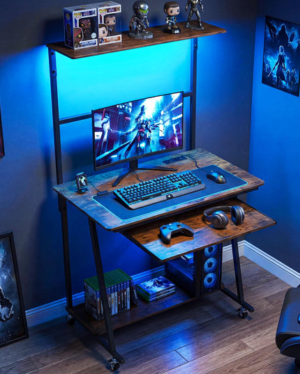 Giantex 31.5" Small Computer Desk with Charging Station & LED Lights