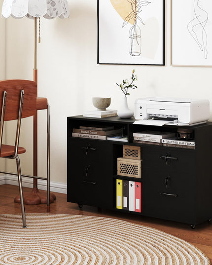 Giantex 4-Drawer Lateral File Cabinet with Lock Adjustable Shelf Open Components