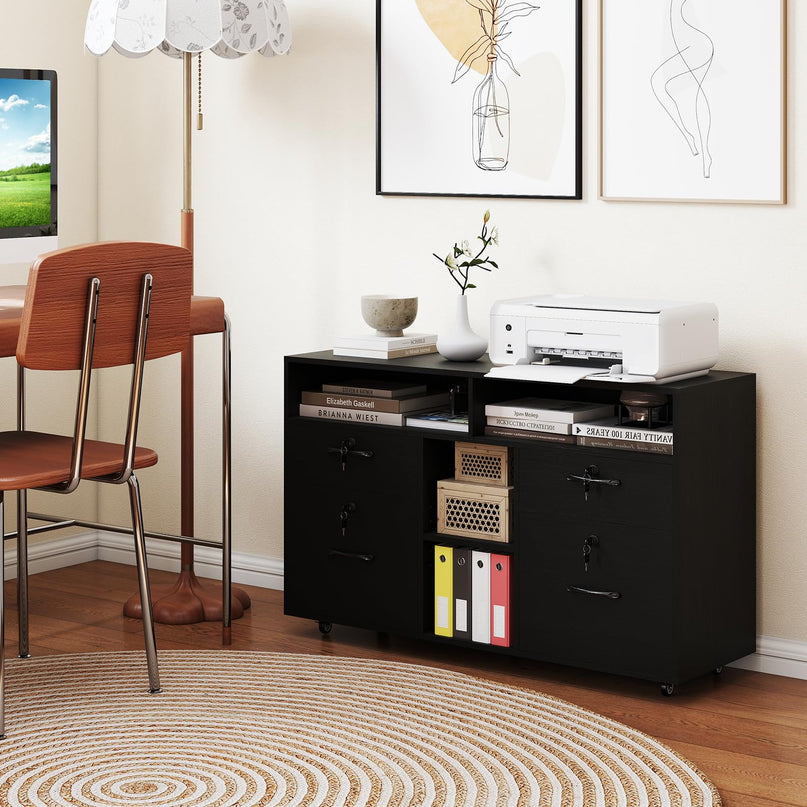Giantex 4-Drawer Lateral File Cabinet with Lock Adjustable Shelf Open Components
