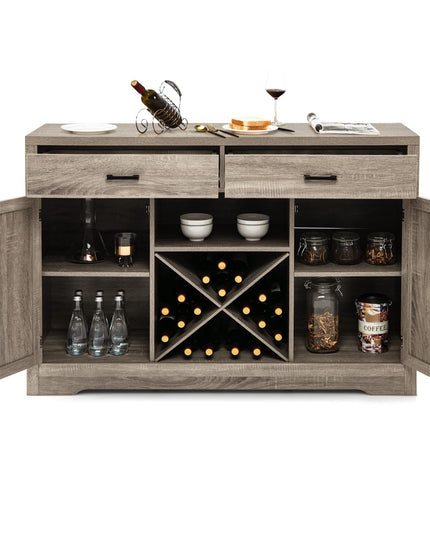 Giantex Buffet Cabinet, Farmhouse Sideboard with 2 Large Storage Drawers, Detachable Wine Rack(Gray)