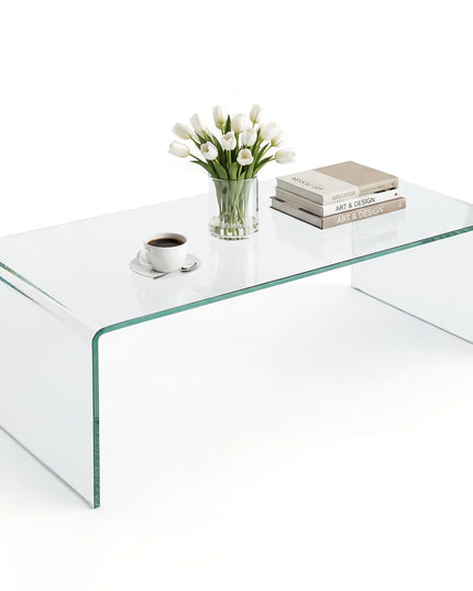 Giantex Glass Coffee Table with Tempered Glass Top & Round Edges