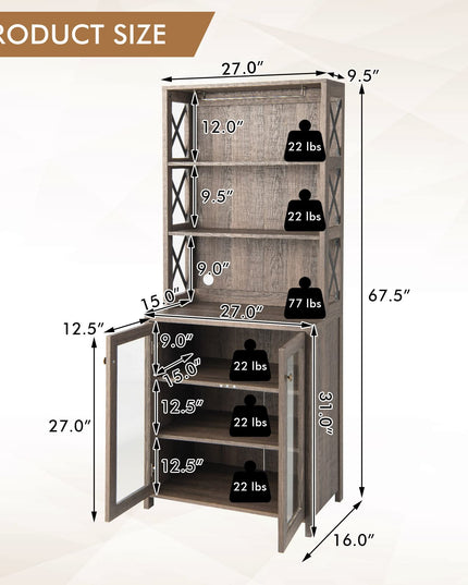 Giantex Buffet Hutch, 2 Door Sideboard, Storage Bar Cabinet w/Glass Holder