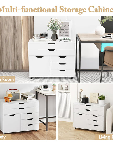 Giantex File Cabinet, Rolling Lateral Filing Cabinet with 2 Large Drawers, 3 Small Drawers