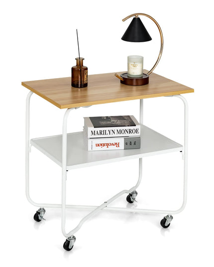 End Table on Wheels, 2-Tier Rolling Storage Cart - Giantex