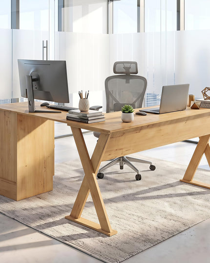 GIANTEX L-Shaped Computer Desk with Reversible Drawer & Cabinet