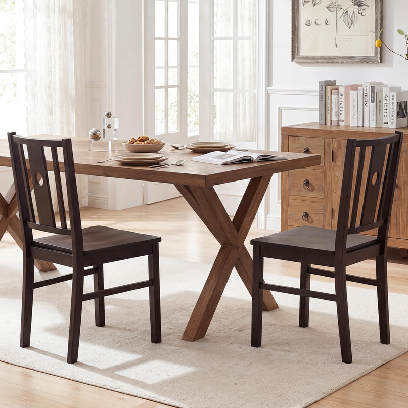 Giantex Solid Rubber Wood Dining Chairs Set of 2/4 with Slatted Curved Backrest