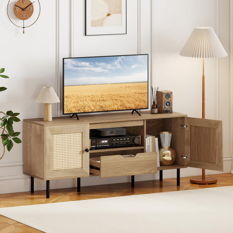 Giantex Boho TV Stand for 50-60 Inch TV Wood Entertainment Center