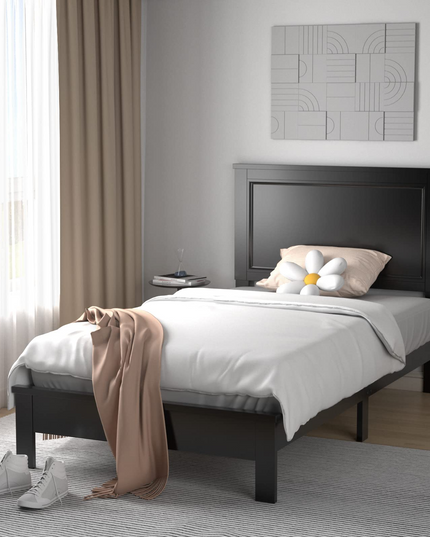 Platform Bed w/ Rubber Wood Legs & Integrated Headboard | Wooden Bed Frame