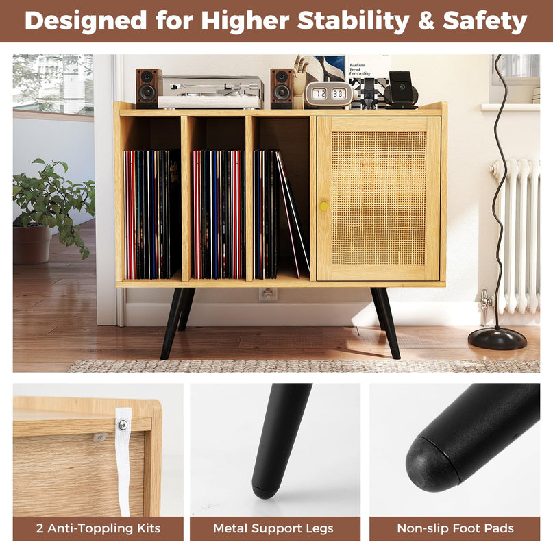 Giantex Record Player Stand w/ Charging Station | Vinyl Holder Display Shelf for Living Room