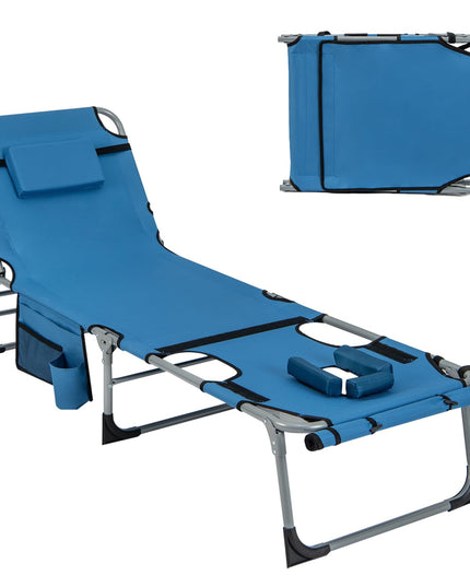 Giantex Folding Beach Tanning Chair - Outdoor Chaise Lounge Chair, 5-Position Adjustable Lounger with Face Hole