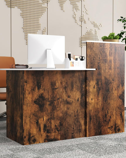 Giantex Reception Desk, Front Counter Desk with Lockable Drawer, Oval Tabletop & Adjustable Shelf