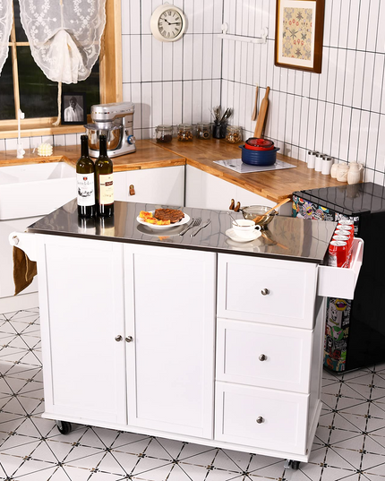 Giantex Kitchen Island with Stainless Steel Countertop, Dark Brown