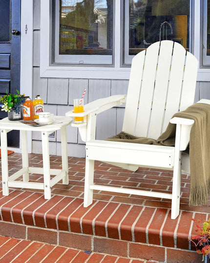 Adirondack Chair with Side Table, Outdoor Fire Pit Chair Set with End Table, White