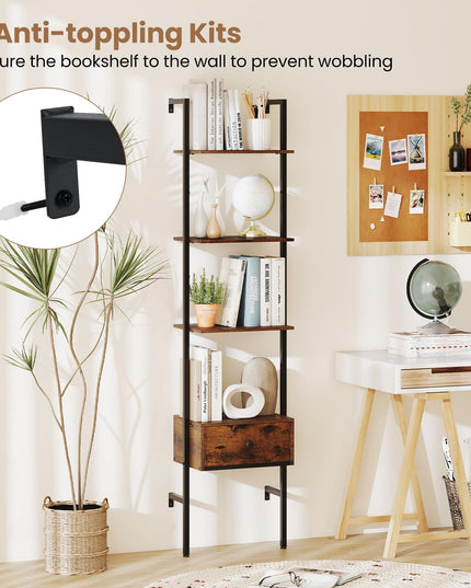 Giantex 5 Tier Ladder Bookcase with Drawer for Living Room