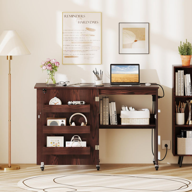 Giantex Folding Sewing Table with Charging Station