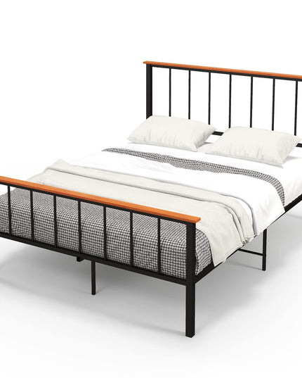 Giantex Queen/Full Size Metal Platform Bed Frame with Spindle Headboard & Footboard, Black