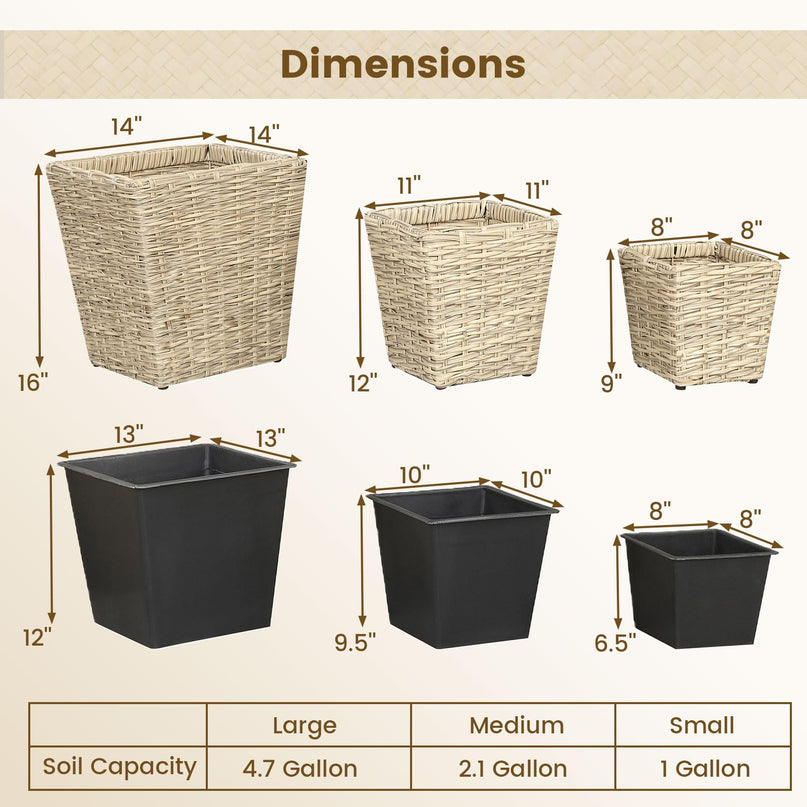 Giantex 3-Piece Rattan Planter Box Kit for Indoor & Outdoor Plants