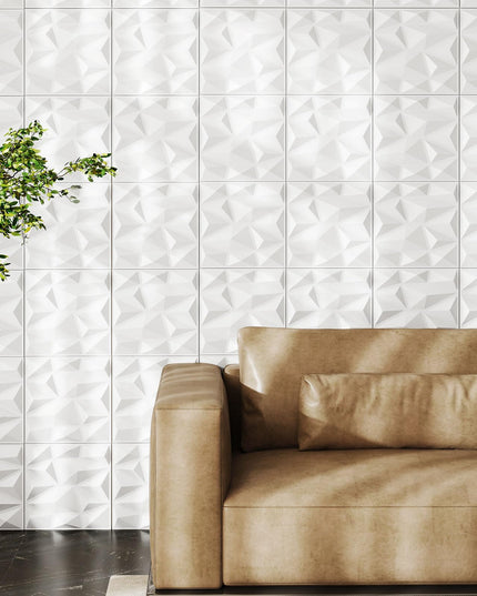 Giantex 12"x12" White PVC Decorative Wall Tiles with Diamond Pattern | 50/100 Pack 3D Wall Panels