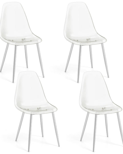 Giantex Clear Dining Chairs Set of 4, Kitchen Chairs w/Transparent Seat & Curved Back