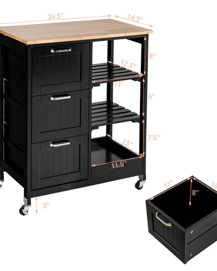 Giantex Kitchen Island Cart with Storage, Bar Serving Cart on Wheels with 3 Deep Drawers