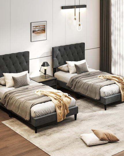 Modern Upholstered Platform Bed Frame with Diamond Tufting Headboard