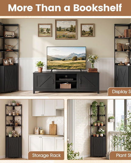 GIANTEX 6-Tier Corner Shelf 71" Tall Freestanding Bookshelf with Cabinet