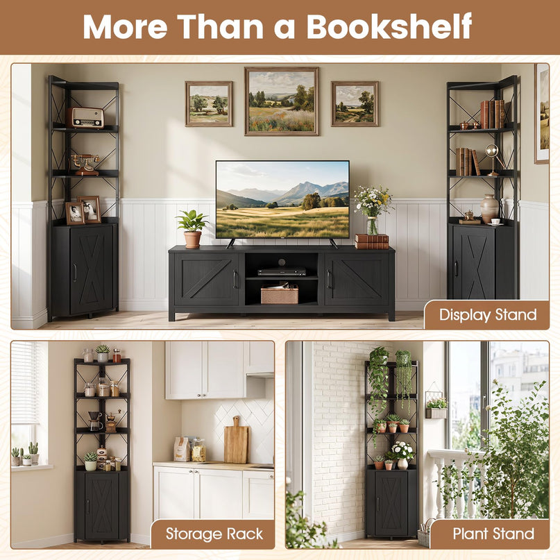 GIANTEX 6-Tier Corner Shelf 71" Tall Freestanding Bookshelf with Cabinet
