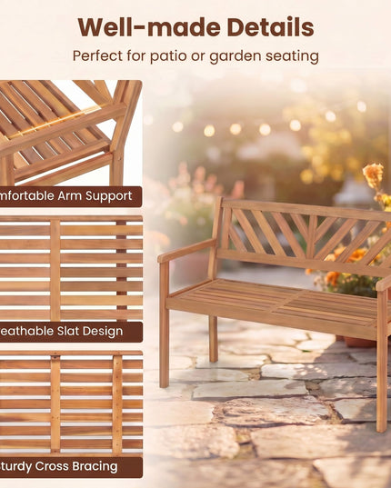 Giantex 47" Patio Acacia Wood 2-Person Outdoor Bench