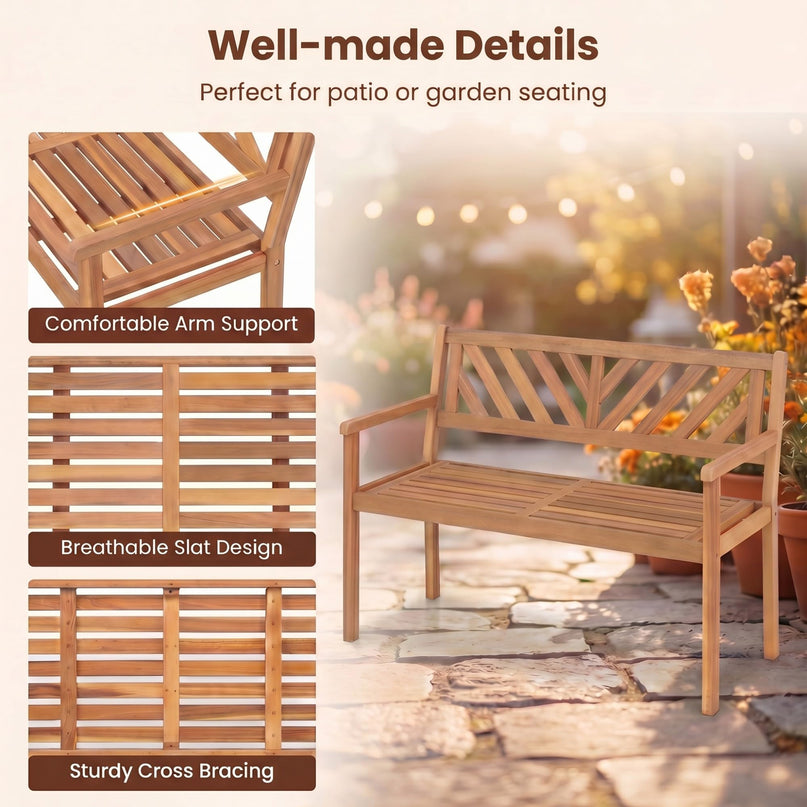 Giantex 47" Patio Acacia Wood 2-Person Outdoor Bench