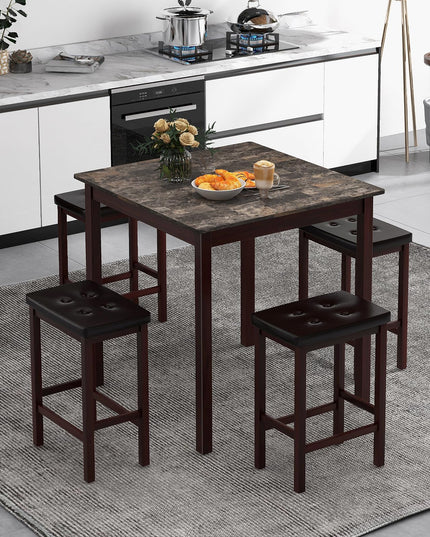 Giantex Dining Table Set for 4, Kitchen Table Chairs Set of 4, Counter Height Dining Table Set with 4 Bar Stools
