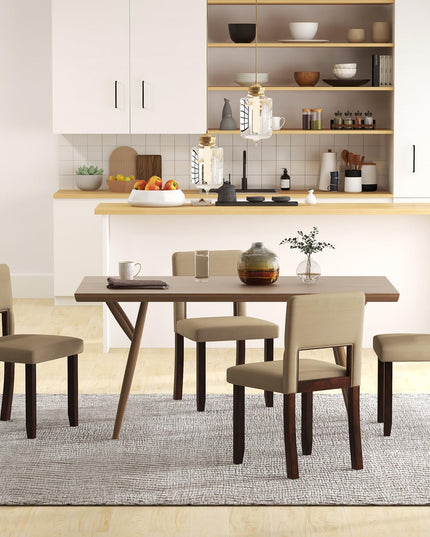 Giantex Wooden Dining Chairs Set of 2/4, Linen Fabric Upholstered Kitchen Chairs w/Rubber Wood Frame
