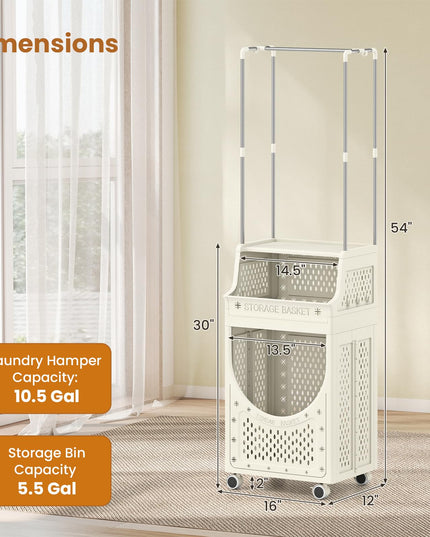 Giantex Folding Laundry Basket with Lockable Wheels