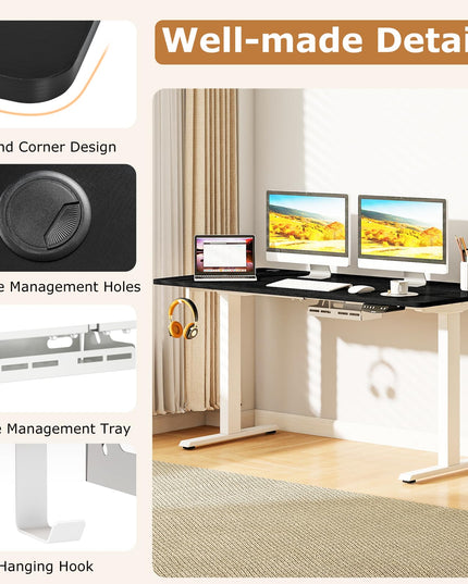 Giantex Bureau Debout Électrique à Double Moteur Réglable en Hauteur 140 x 71 cm avec Conception Anti-Collision