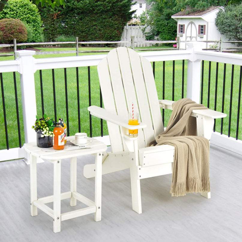 Folding Adirondack Chair with Side Table, Outdoor Adirondack Chair w/Cup Holder