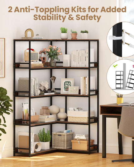 Giantex 5-Tier Corner Bookshelf 71" L-Shaped Bookcase
