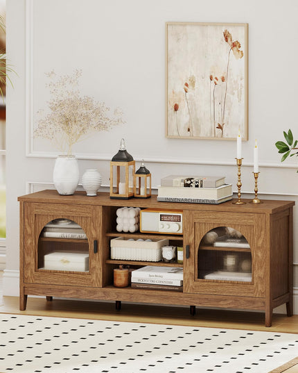 Giantex Farmhouse TV Stand for TVs up to 65" Modern Vintage Entertainment Center(Arched Glass)