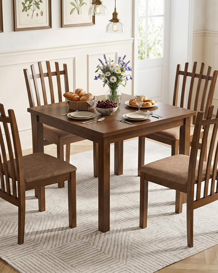 Giantex Wood Dining Chairs Set w/ Linen Fabric Seat & Rubber Wood Frame