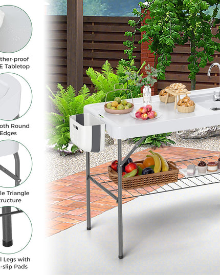 Giantex Folding Fish Cleaning Table, Fillet Cutting Station w/Sink, Faucet, Spray Nozzle, Drain Hose