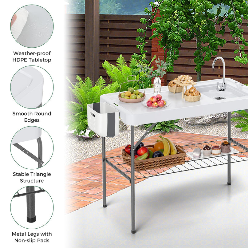 Giantex Folding Fish Cleaning Table, Fillet Cutting Station w/Sink, Faucet, Spray Nozzle, Drain Hose