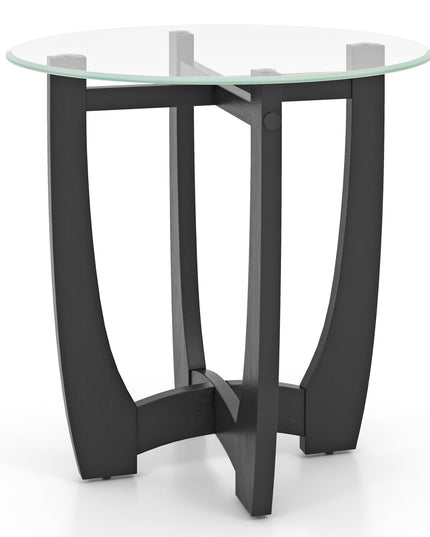 Giantex Glass End Table, Round Side Table with Rubber Wood Frame & Tempered Glass Top, 23.5" Small Black Coffee Table