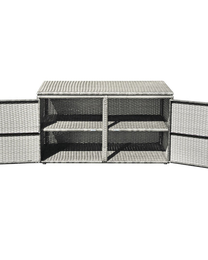 Rattan Deck Box Outdoor&Indoor 88 Gallon Wicker Storage Bench W/Separate Storage Shelf