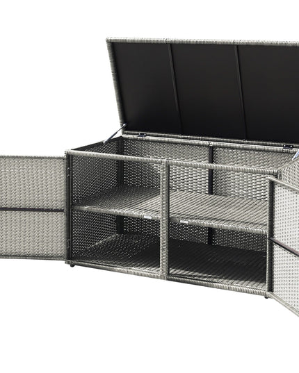 Rattan Deck Box Outdoor&Indoor 88 Gallon Wicker Storage Bench W/Separate Storage Shelf