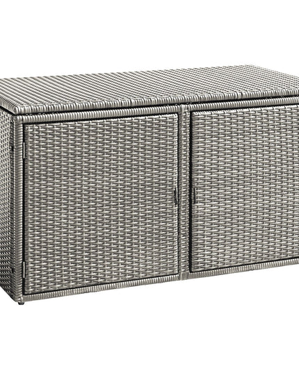Rattan Deck Box Outdoor&Indoor 88 Gallon Wicker Storage Bench W/Separate Storage Shelf
