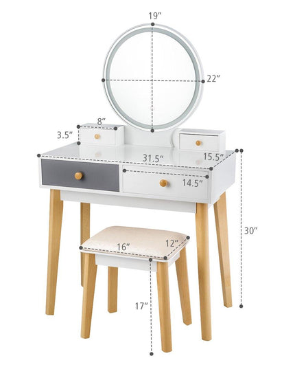 Vanity Set with Lighted Mirror 3 Color-Touch Screen Dimming Mirror - Giantexus