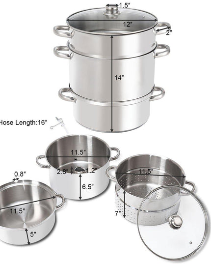 11 Quart Juice Steamer Fruit Vegetables Juicer Steamers w/ Tempered Glass Lid - Giantexus