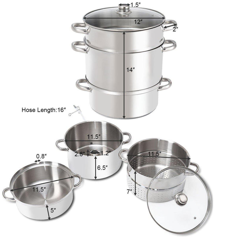 11 Quart Juice Steamer Fruit Vegetables Juicer Steamers w/ Tempered Glass Lid - Giantexus
