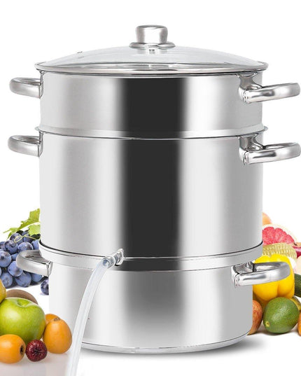 11 Quart Juice Steamer Fruit Vegetables Juicer Steamers w/ Tempered Glass Lid - Giantexus